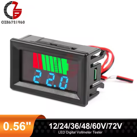 Car Battery Charge Level Indicator 12V 24V 36V 48V 60V 72V Lithium Battery Capacity Meter 0.56" LED