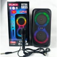 Speaker Portable Bluetooth Wireless Fleco F-4295 4.5inx2 Free Mic LED Light PLay RGB