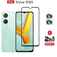 2 IN 1 Vivo Y03 Tempered Glass ForY28 Vivo Y27SY27 Y17s Full Coverage Screen Protector and Carbon Fiber Back Film