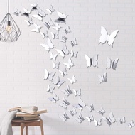12Pcs 3D Mirror Wall Stickers Rose gold/Golden/Silver Butterfly Wall Stickers DIY Art Home Decor Wall Decals