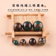 Green Agate Three-Eyed Round Beads Dzi Beads Tibetan Agate Dzi diy Necklace Bracelet Pendant Spacer 