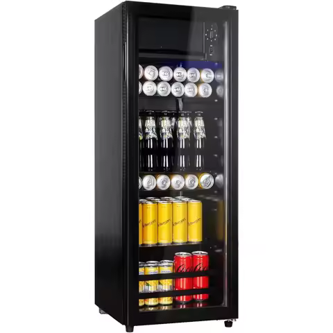4.8 Cu.Ft Beverage Refrigerator, 155 Can Mini Fridge Glass Door, Adjustable Shelves, Drink Fridge, S