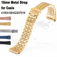 304 Stainless Steel Strap for Casio A158/A159/AQ230/F91W WatchBand 18mm Metal Business Bracelet Wate