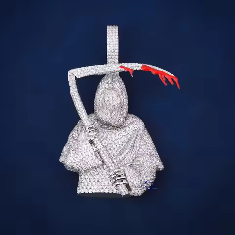 LYEE CYEE Custom Soul Collector Pendant. Iced-Out Grim Reaper with Blood-Red Detail. Your Fearless S