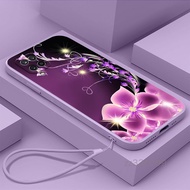 Case for Samsung A04 Samsung A10 Samsung A10S Samsung A11 Samsung A12 purple rose new2023 phone case straight edge liquid silicone protective cover give hanging rope