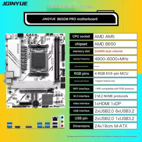 JINGYUE B650M PRO Motherboard AMD AM5 Dual DDR5 main board M.2 NVME SSD M-ATX for pc support Ryzen 7