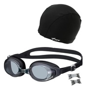 VIEW Swimming Goggles Set (Goggles and Cap), Black, VA1605