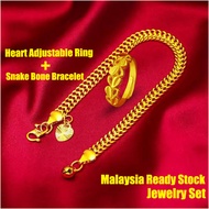 Malaysia Ready Stock Emas 916 Original Lelong Gelang + Cincin Boleh Laras Gelang Tangan Perempuan Vi