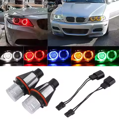 2Pcs LED Angel Eyes Marker Halo Headlight Bulbs 5W White Car Side Light Headlights Assembly for BMW 