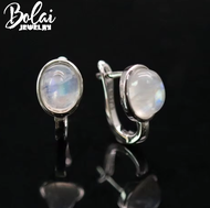 Natural blue moonstone oval 7*9mm earrings white and rose 925 sterling silver simple ladies daily we