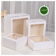 CAKE BOX 1PCS / WHITE ARTCUT WINDOW BOX / TALAM BOX / FOLDING BOX WITH WINDOW / KUIH LAPIS BOX 6X6X2