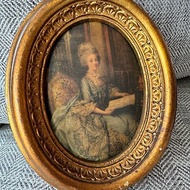 古董法國橢圓咖啡色仕女相框擺飾 W867