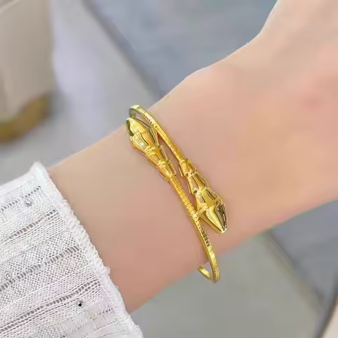 Shine K24 Gold Color Open Double Snake Bracelet for Women Wedding Engagement Bracelet Bangle Not Fad