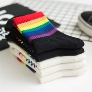 Fashion rainbow striped 100%cotton socks Women's sports socks Tide socks Sports fashion socks Girl breathable socks suitable for women / men