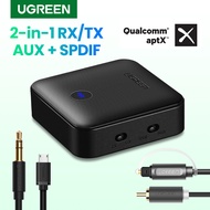 UGREEN อะแดปเตอร์บลูทูธ BT5.0 เครื่องรับส่งสัญญาณเสียง aptX HD V5.0 มีช่องเสียบ 3.5 มม. AUX Audio บลูทูธ Optical 3.5mm SPDIF Bluetooth AUX Audio Receiver Adapter