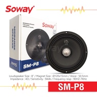Soway SM-P8 ลำโพง เสียงกลาง ขนาด 8 นิ้ว เเม่เหล็ก Ø120x15mm. 50.5mm. 4Ω Sensitivity : 94db จำนวน 1 ดอก เครื่องเสียงติดรถยนต์