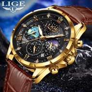LIGE ใหม่นาฬิกาควอตซ์สำหรับผู้ชายแฟชั่นกีฬาทหาร Chronograph นาฬิกาข้อมือแบรนด์หรูนาฬิกากันน้ำ Reloj Hombre