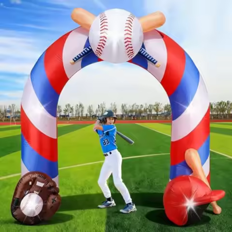 9 Ft Baseball Inflatables Arch Giant Baseball Inflation Arch with LED Light Sports Theme Blow up Arc