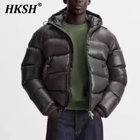 HKSH Autumn Winter New Men's Tide Dark Elegant Simple Padded Coat Hooded Cotton Jacket Casual Ins Fa
