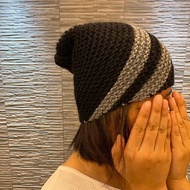純手工編織毛帽 - 雙色條紋帽