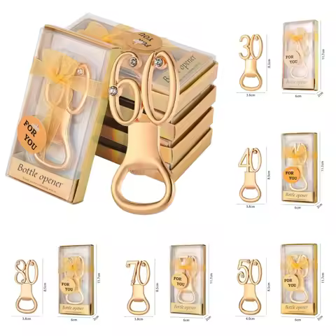 10pcs/lot Golden Birthday Bottle Opener for 30th 40th 50th 60th 70th 80th Birthday Party Wedding Ann