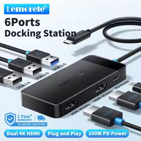 Lemorele TC122 USB C HUB Dual HDMI 4K Docking Station USB 3.0 PD 100W Type C Port for Macbook iPad M