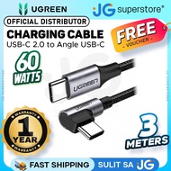 UGREEN 3 Meters USB-C 2.0 to USB-C Right Angle Fast Charging Cable 60W PD 20V/3A