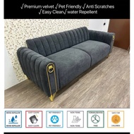 Sofa 3+2+1 tempat duduk baldu berkualiti tinggi kalis calar/kaki besi/mudah dibersihkan/tahan lama