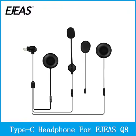 1Pcs Original EJEAS Q8 Motorycycle Helmet Intercom Type-C Interface Headphone With Hard Soft Microph