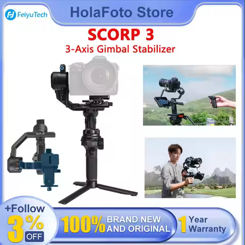 FeiyuTech SCORP 3 Camera Gimbal Stabilizer for DSLR and Mirrorless – 3.5kg Payload AI Tracking Detac