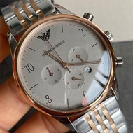 代購ARMANI手錶男 阿曼尼手錶 男生時尚腕錶 三眼計時潮流石英錶 商務通勤男士手錶 灰色鋼鏈錶AR1864