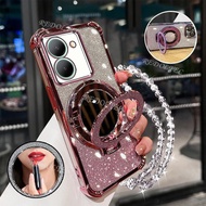 Case for VIVO Y36 Y27S Y27 5G 4G New Gradient Glitter Casing with Makeup Mirror Magnetic Stand Lens 