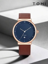 Tomi男士圓錶盤&amp;中性時尚極簡手錶,內置乾電池(1入),適用於日常穿著和商務活動
