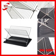 XY Foldable Dish Drying Rack With Drip Tray, Stainless Steel 2 Tier Dish Drainer Rack, Collapsible Dish Drainer, Folding