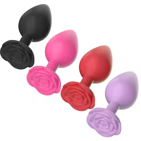 Bottom Rose Pattern Silicone Butt Plug G-spot Massage Stimulation Anus Masturbation Erotic Toys For 
