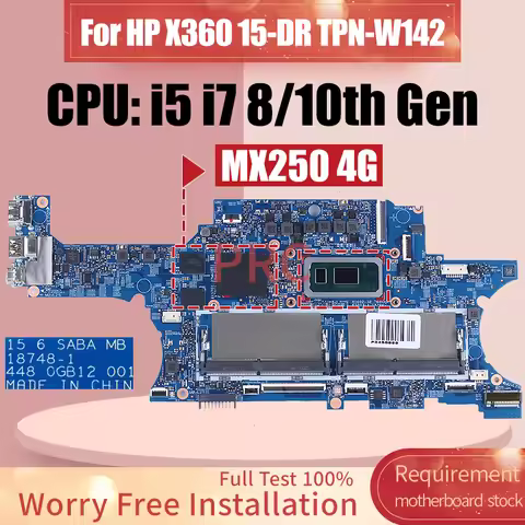 18748-1 For HP X360 15-DR TPN-W142 Laptop Motherboard i5-8265U i5-10210U i7-8565U MX250 N17S-G2-A1 L