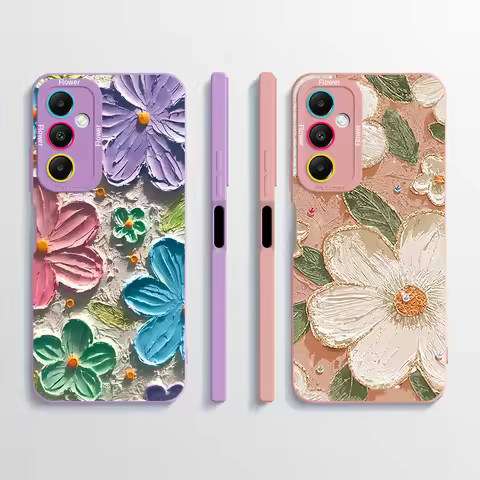 For Samsung Galaxy M13 M23 M14 M34 M54 Phone Case Flower Camera Protection Liquid Silicone Back Cove