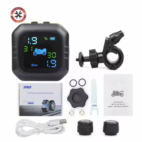 Wireless LCD Motorcycle Tire Pressure Monitoring System TPMS 2External Sensor Realtime Monitor Abnor