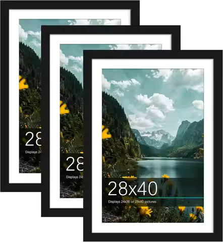 28x40 Inch Black Vertical Horizontal Wall Mount Poster Picture Frames Set of 3 Gallery Home Decor Fr