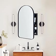 EGHOME Matt Black Arched Recessed Bathroom Medicine Cabinet with Mirror Stainless Steel Metal Framed Rectangular Bathroom Cabinet with Mirror 20x30''