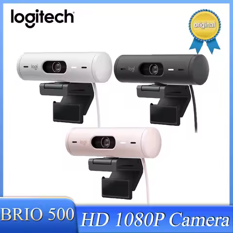 Logitech Brio 500 Full HD Webcam with Auto Light Correction Auto-Framing Show Mode Dual Noise Reduct
