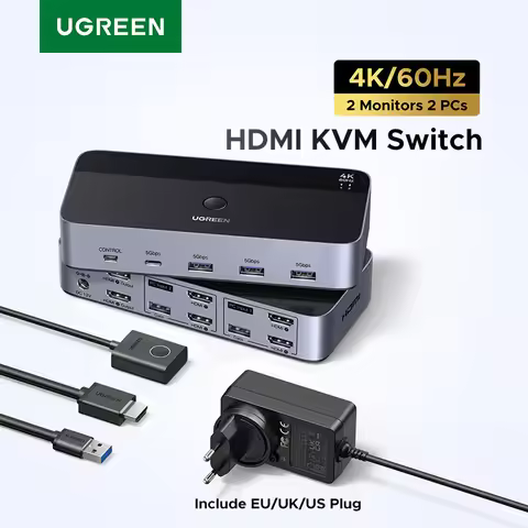 UGREEN HDMI KVM Switch for 2 Monitor 2 PCs 4K 60Hz USB C USB 3.0 Sharing Monitor Keyboard Mouse Prin