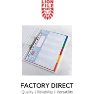 LIONFILE A4 5 COLOURED tab Index Dividers 0.13mm PP 1set/Pack