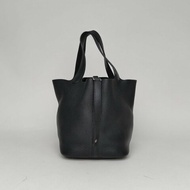 HERMES Picotin22菜籃子89黑色TC皮A刻銀扣肩背包