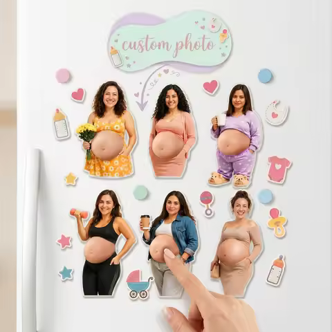 Custom Personalized Pregnant Woman Fridge Magnet,Soft Squishy Tummy,Cute Pregnancy Keepsake Gift,Kit