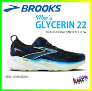 NEW BROOKS MEN'S GLYCERIN 22 (110445 2E 002) RUNNING SHOE 2E WIDE CUTTING (BLACK/COBALT/NEO YELLOW)