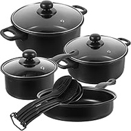 PRETYZOOM Cast Iron Pots And Pans Set: 7pcs Nonstick Cookware Set Pre-seasoned Skillet Fry Pans Cooking Pots Grill Pan with Utensils for Cooking Camping Hiking