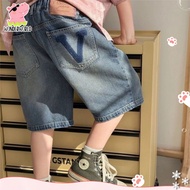 7-Inch Jeans Children's V-Shaped Letter Pattern There Is A Bag. Loose Fit Seluar Jeans Budak Lelaki