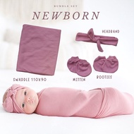 Newborn Bundle Set: Swaddle, Bandana, Ribbon, Gloves, Newborn Baby Socks MaroonPOLOS