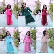 Baju Raya Kurung Peplum Moden lace color mint pink khaki maroon green Budak Perempuan Malay traditional kids girls wear